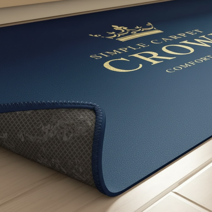 Tapis Cuisine bleu marine motif couronne antidérapant