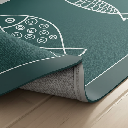 Tapis Cuisine vert canard motifs poissons antidérapant