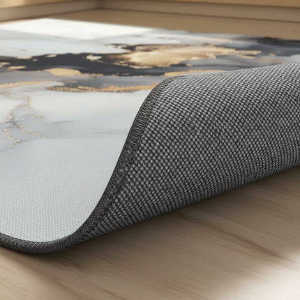 Tapis Cuisine marbré blanc-doré antidérapant