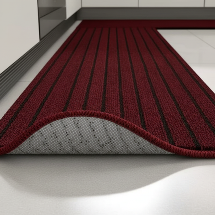 Tapis Cuisine rouge à rayures antidérapant