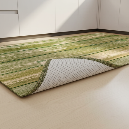Tapis Cuisine planches bois vert patiné lavable
