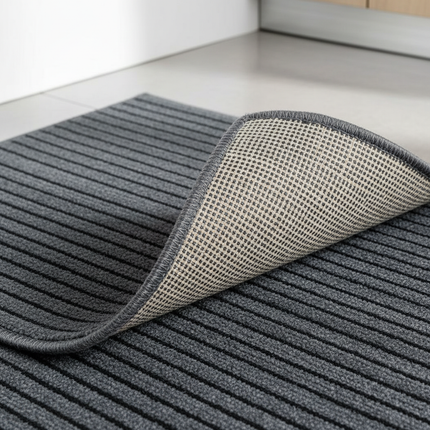Tapis Cuisine gris anthracite rayé antidérapant