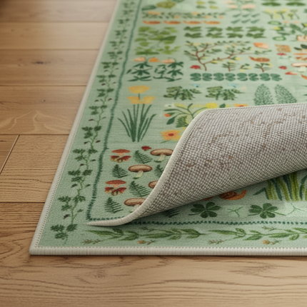 Tapis Cuisine vert menthe motif floral lavable