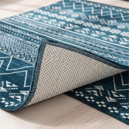 Tapis Cuisine Bleu Canard Motif Tribal Lavable