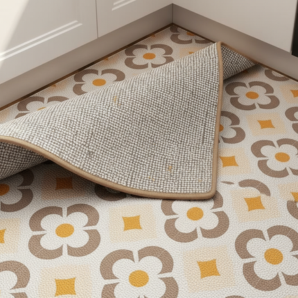 Tapis Cuisine floral jaune lavable
