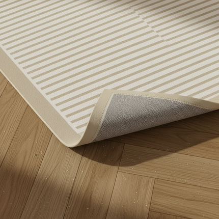 Tapis Cuisine beige rayé antidérapant stylé