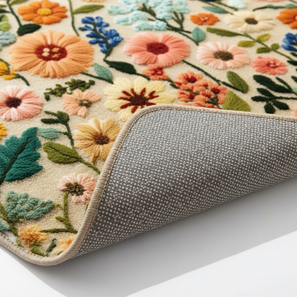 Tapis Cuisine Floral Naturel Lavable