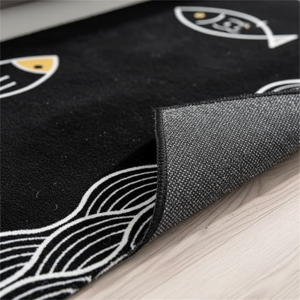Tapis Cuisine noir motifs poissons antidérapant