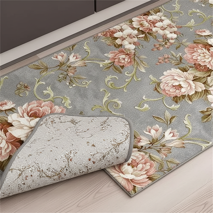 Tapis Cuisine gris floral lavable