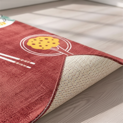 Tapis Cuisine rouge motif culinaire lavable