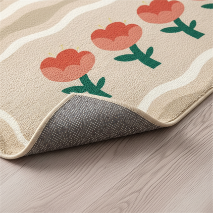 Tapis Cuisine beige floral antidérapant