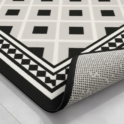 Tapis Cuisine noir et blanc motif géométrique antidérapant