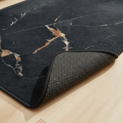 Tapis Cuisine noir marbré doré antidérapant