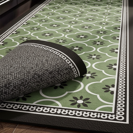 Tapis Cuisine vert motif floral antidérapant