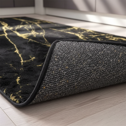 Tapis Cuisine noir marbre doré antidérapant