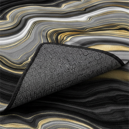 Tapis Cuisine motif marbre noir doré antidérapant