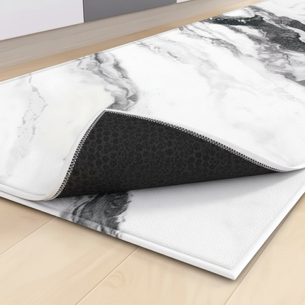 Tapis Cuisine blanc marbré noir antidérapant