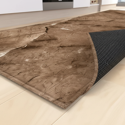 Tapis Cuisine marbre marron antidérapant