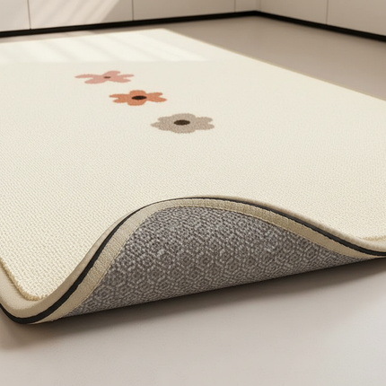 Tapis Cuisine écru floral absorbant