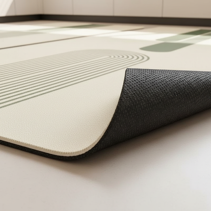 Tapis Cuisine beige géométrique antidérapant raffiné