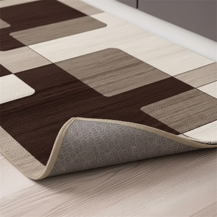 Tapis Cuisine Géométrique Marron Beige Antidérapant