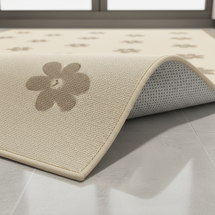 Tapis Cuisine beige à fleurs antidérapant