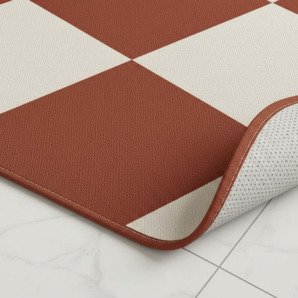 Tapis Cuisine à damier rouge crème antidérapant