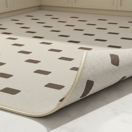 Tapis Cuisine beige géométrique lavable décoratif