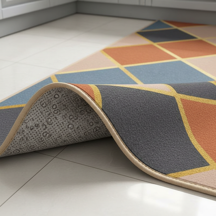 Tapis Cuisine Losanges Dorés Moderne