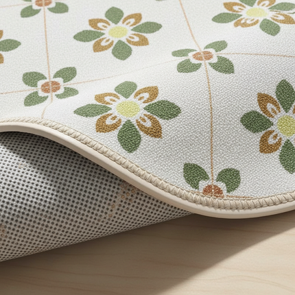 Tapis Cuisine floral écru antidérapant