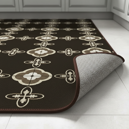 Tapis Cuisine marron motifs géométriques antidérapant