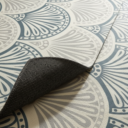 Tapis Cuisine motif éventail bleu gris antidérapant