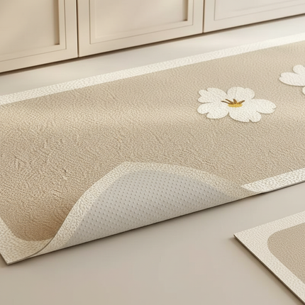 Tapis Cuisine beige fleuri antidérapant