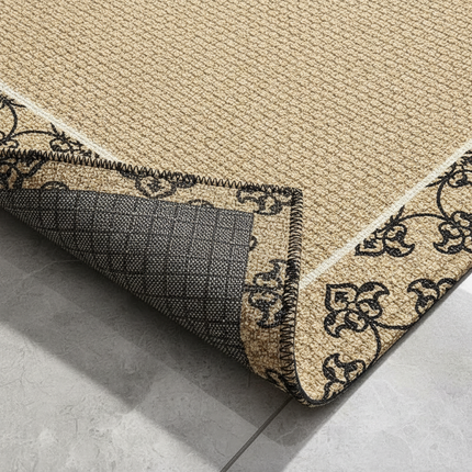 Tapis Cuisine beige motif noir antidérapant