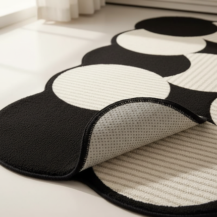 Tapis Cuisine noir et blanc motifs ronds antidérapant