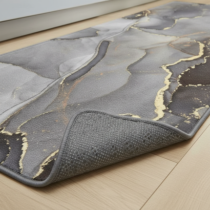 Tapis Cuisine gris doré marbré antidérapant